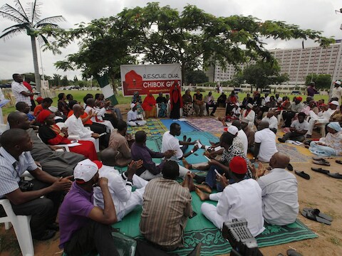 Leden van de #BringBackOurGirls-campagne in Abuja.