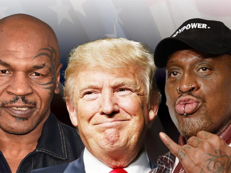 Mike Tyson, Donald Trump en Dennis Rodman.
