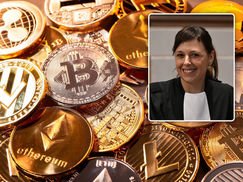 Illustratiebeeld cryptomunten. Inzet: Joke Kerremans, advocate van de beschuldigde.