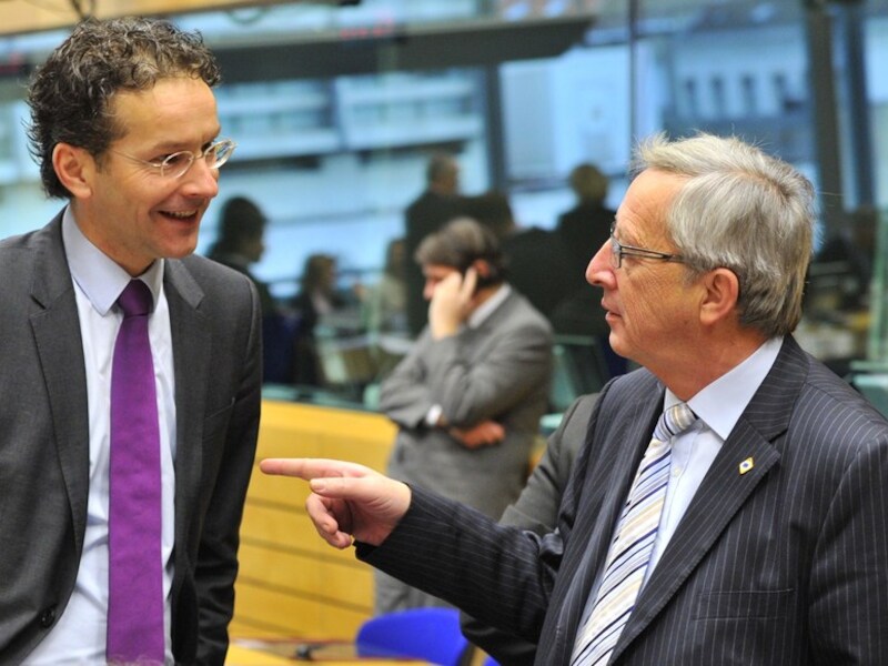 Jeroen Dijsselbloem en Jean-Claude Juncker op 13 december 2012.
