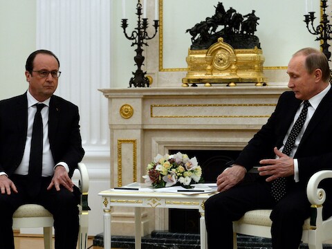 De Franse president François HOllande en de Russische president Vladimir Poetin.