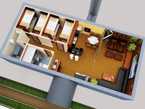 Een ontwerp van Vivos, gespecialiseerd in ondergrondse schuilplaatsen, voor een geheel ingerichte bunker.