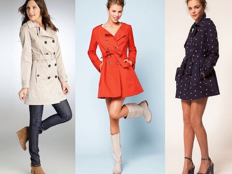 Een klassieke, felgekleurde (Laredoute.co.uk) en geprinte trenchcoat (Asos.com)