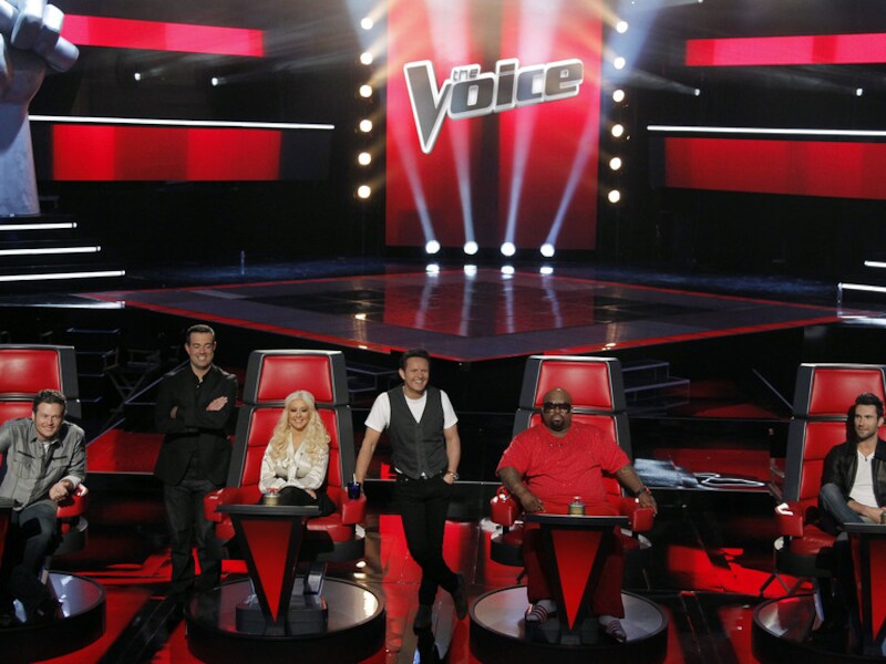 De Amerikaanse versie van 'The Voice' met onder andere Christina Aguilera in de jury.