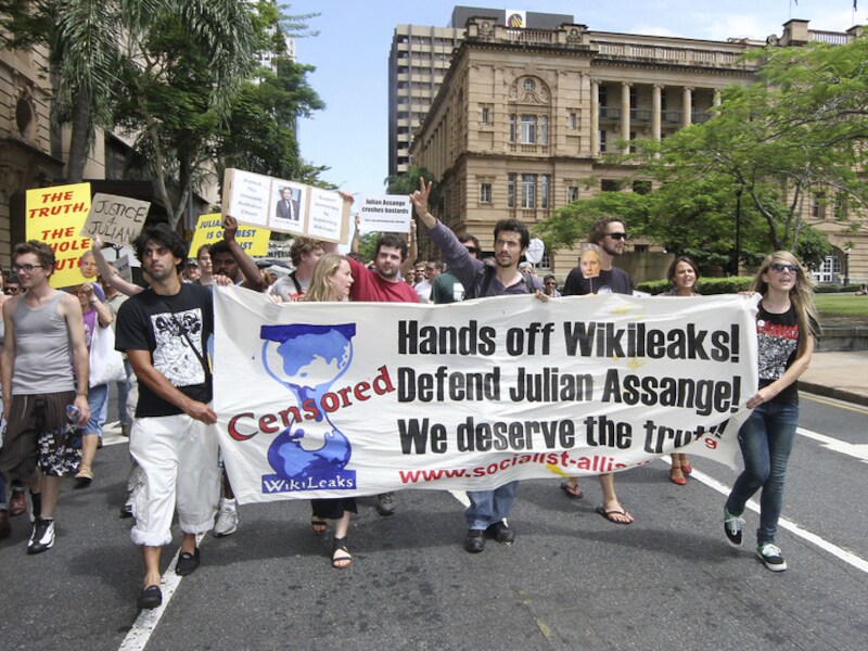Steunbetoging voor WikiLeaks in het Australische Brisbane
