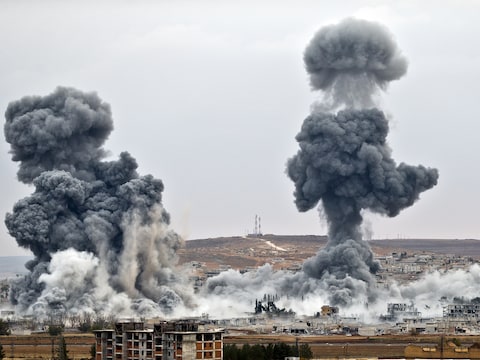 Een eerdere luchtaanval door de Verenigde Staten op Kobani, bij de Syrisch-Turkse grens.