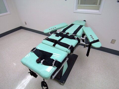 Terdoodveroordeelden worden met een dodelijke injectie geëxecuteerd in deze cel in de San Quentin gevangenis.