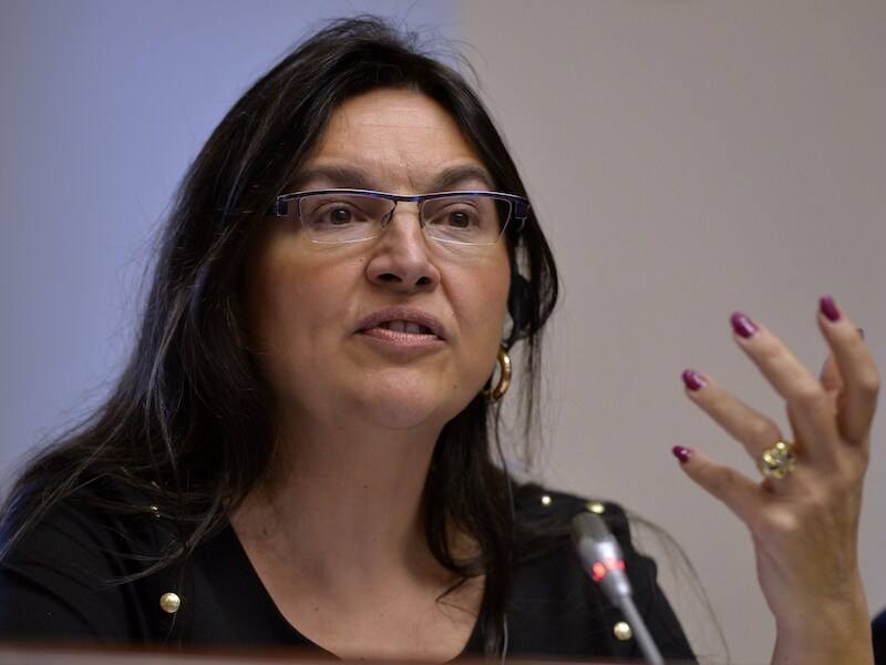 Minister Marie-Christine Marghem (MR) vandaag tijdens haar 'hearing' in de Kamercommissie.
