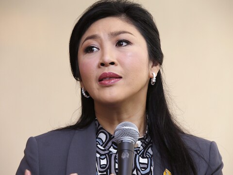 De Thaise premier Yingluck Shinawatra tijdens een persconferentie in januari.