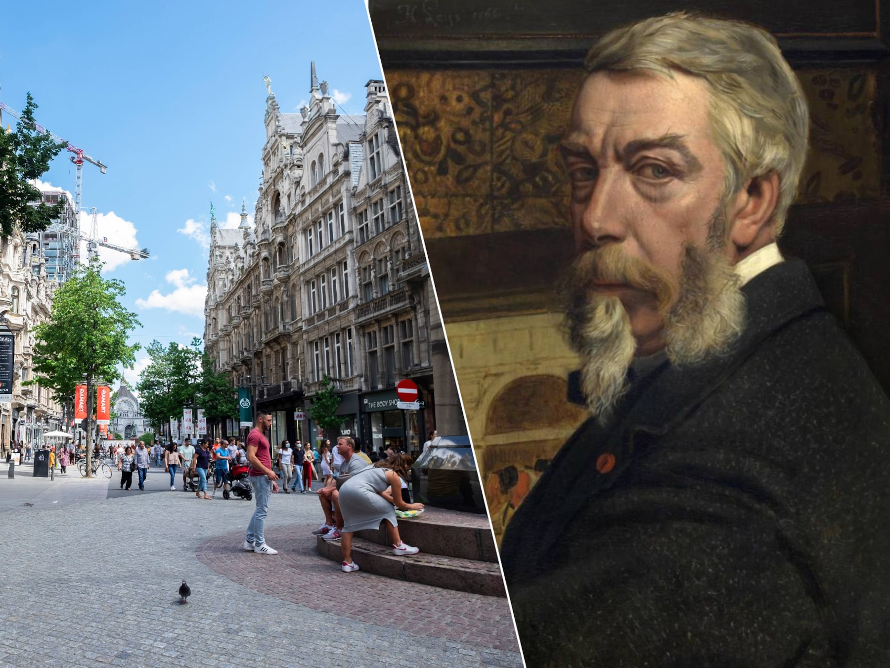 De Leysstraat / Een zelfportret van Hendrik Leys.