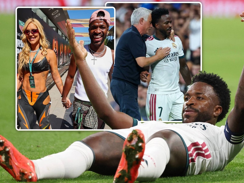 Vinícius Júnior met José Mourinho en vriendin Virginia Fonseca.