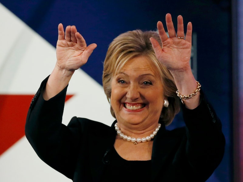 Hillary Clinton tijdens het debat vannacht.