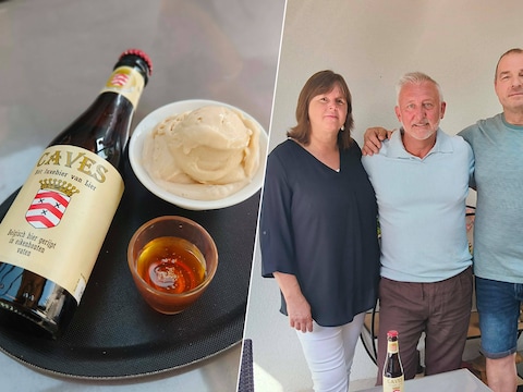 Caves nu ook als ijsje verkrijgbaar/ Ann Michiels en Peter Verelst van IJssalon Jean, Yves Van Hol (midden) 