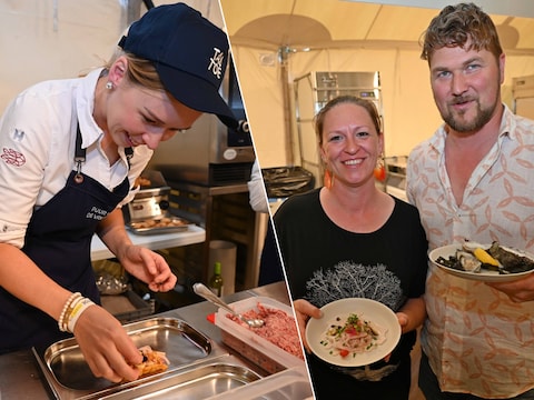 Chef Elien Verhulst van restaurant VLASS, Evelyn Vandermeersch en Joachim Vanderwal van restaurant Kapelle.