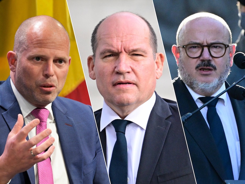 Minister van Defensie Theo Francken (N-VA) / De Brusselse burgemeester Philippe Close (PS) / Minister van Binnenlandse Zaken Bernard Quintin (MR)