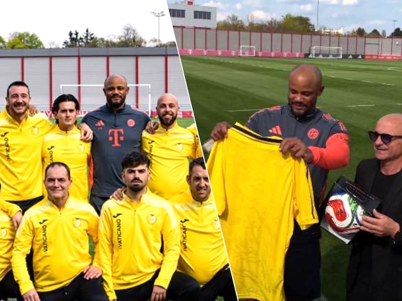 KIJK. Vincent Kompany krijgt ‘heilig’ bezoek bij Bayern en grapt: “Jullie zijn toch niet van Dortmund, hé?”