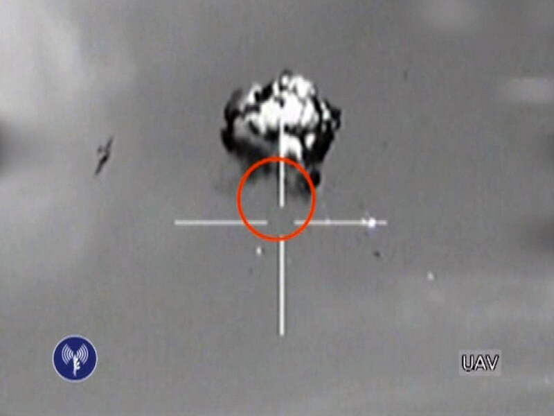 Luchtfoto van de neergeschoten drone in het Israëlische luchtruim.