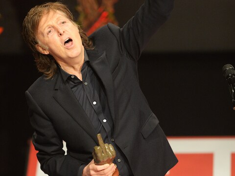 Paul McCartney gisterenavond tijdens de NME-awards.