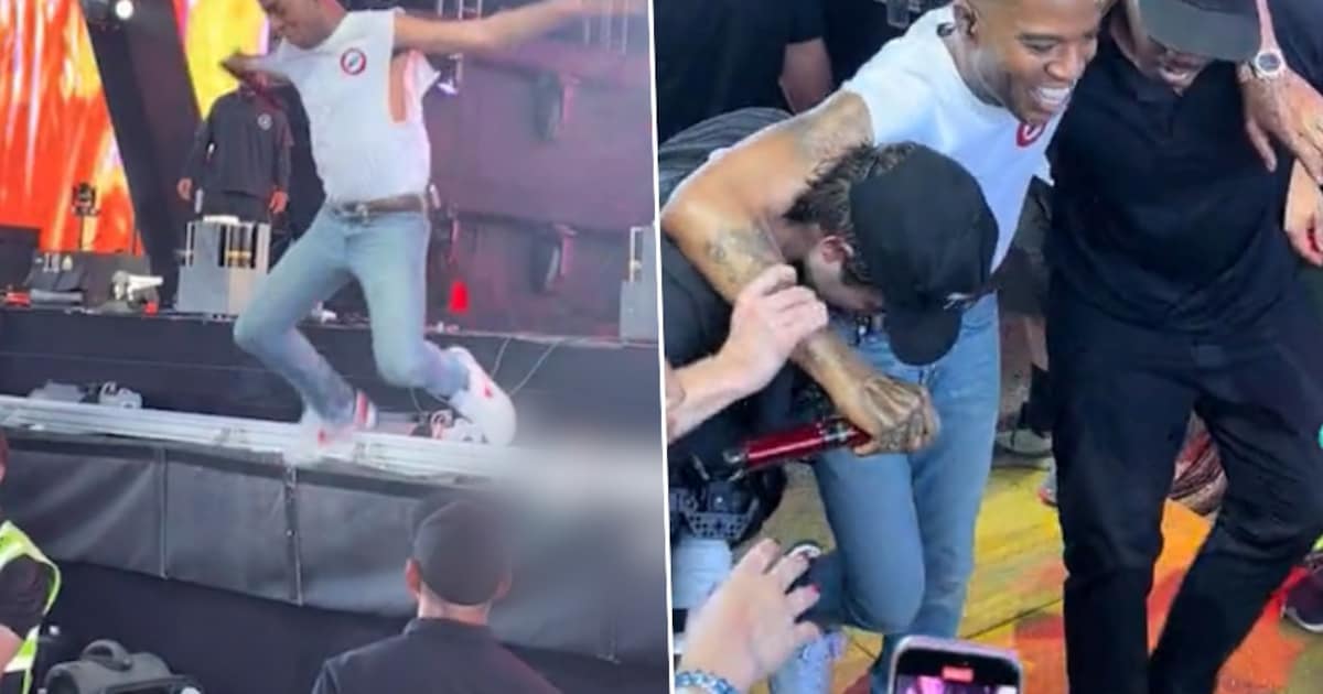 Rapper Kid Cudi springt van podium en breekt zijn voet tijdens show op ...