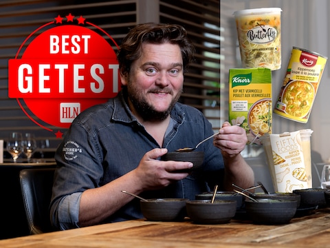 Topchef Dennis Broeckx van vleesrestaurant Butcher’s Dining proefde tien potten kippensoep uit de supermarkt.