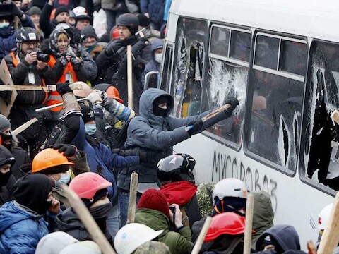 Pro-Europese betogers protesteren in Kiev tegen de verstrengde wetten.