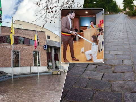 Kasteeldreef Laarne, Inzet: Een plechtig moment voor de nieuwe ridders: de zwaardceremonie.