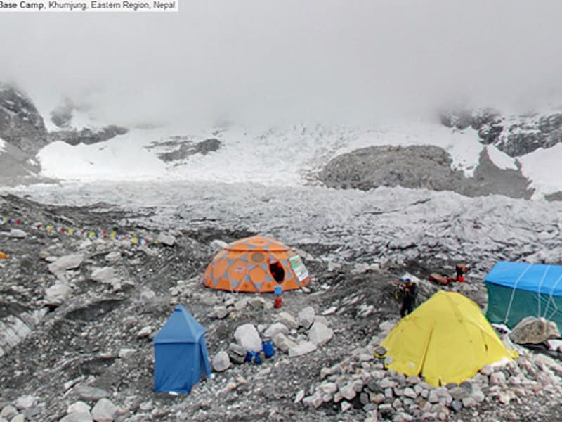 Een kamp op de zuidelijke flank van de mount Everest.
