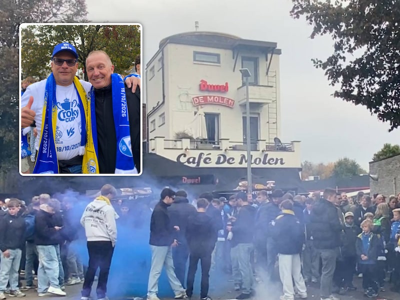 De uitwuifactie van de supporters was een groot succes. Inzet: Bob en Bart, superfans van KFC Nijlen. 