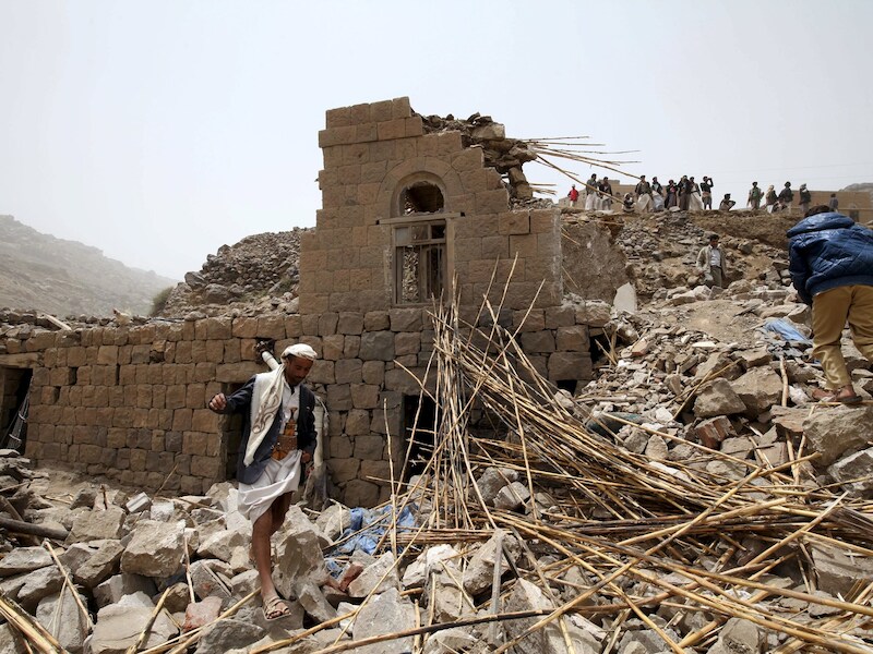De ravage is groot in Hajer Akash nabij Sanaa.