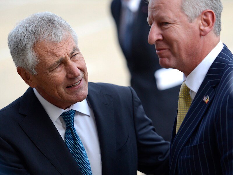 Minister van Defensie Pieter De Crem en Chuck Hagel.