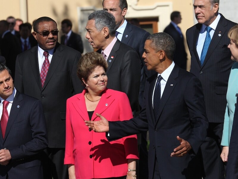 De Braziliaanse president Dilma Rousseff met Obama tijdens de G20-top.