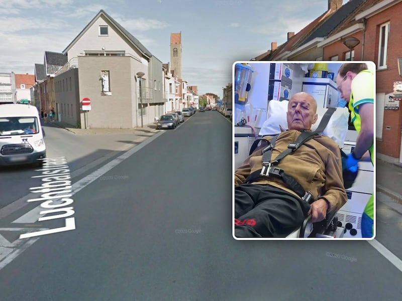 Het ongeval gebeurde in de Sint-Michielstraat in Tielt, ter hoogte van de Luchtbalstraat. Inzet: Patrick Acx (79), die na de aanrijding naar het Sint-Andriesziekenhuis werd overgebracht.