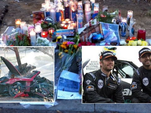 Acteur Paul Walker (rechter inzet links) en zijn race-maatje Roger Rodas (r) kwamen om het leven bij de crash.