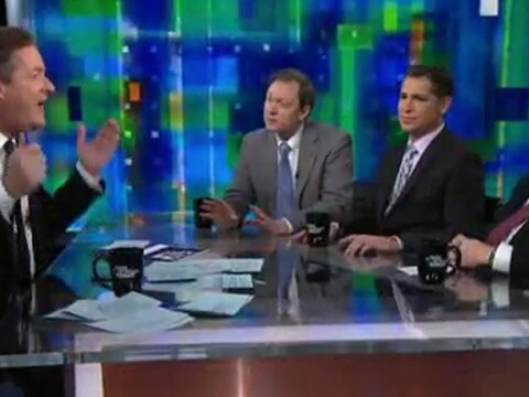 Piers Morgan en vertegenwoordigers van de wapenlobby tijdens het bewuste vraaggesprek.
