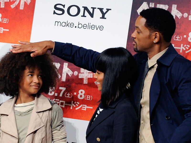 Will Smith (rechts), samen met zoon Jaden (links) en vrouw Jada Pinkett Smith (midden).