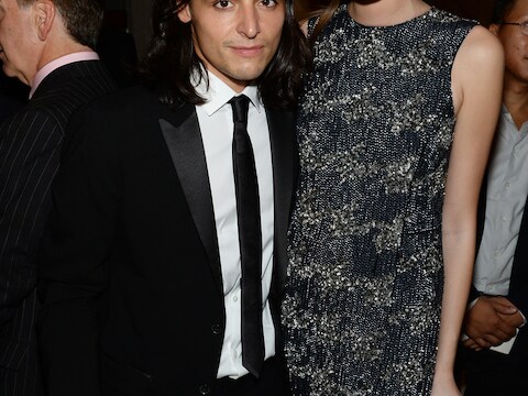 Olivier Theyskens met model Mina Cvetkovic.