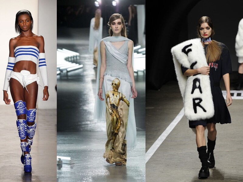 Een sportoutfit van Jeremy Scott, de Star Warsjurken van Rodarte en de bizarre bonten sjerp van VFiles.