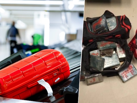 ZAVENTEM, BELGIUM - NOVEMBER 04: Illustration picture of a red suitcase left on the the baggage carousel at Brussels airport on November 4, 2022 in Zaventem, Belgium, 4/11/2022 ( Photo by Pool / Photonews, Bij huiszoekingen in verschillende gemeenten troffen agenten in totaal zeventig kilogram cocaïne aan.