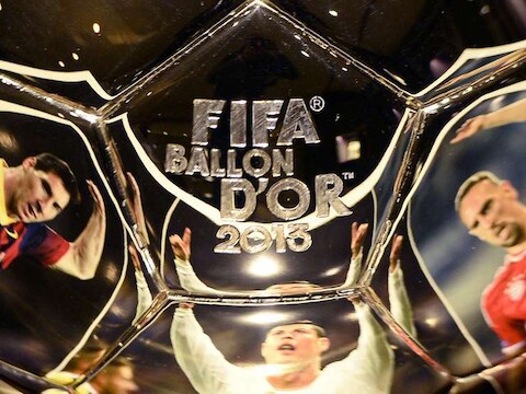 De drie kandidaten voor de Ballon D'Or: Lionel Messi, Cristiano Ronaldo en Franck Ribéry.