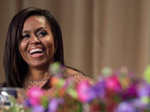 Michelle Obama tijdens het persdiner op het Witte Huis.