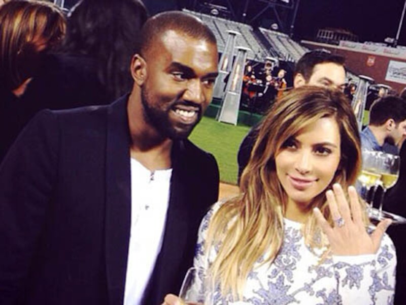 Kanye en Kim net na hun verloving.