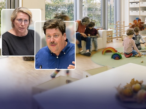Vlaams minister van Welzijn Caroline Gennez (Vooruit) en Vlaams Parlementslid Jeremie Vaneeckhout (Groen) clashen over het tekort in de kinderopvang.