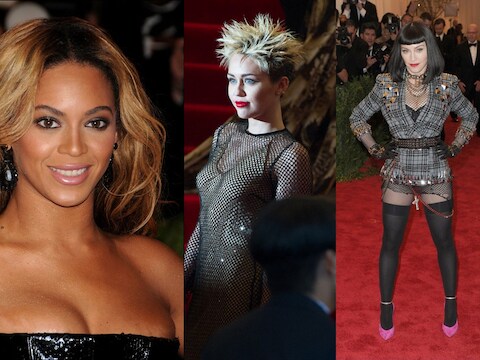 Beyoncé, Miley Cyrus en Madonna op het Met Ball 2013.