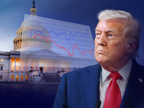 Donald Trump en een foto van het Capitool, de zetel van het Amerikaanse parlement waarvoor er in november wordt gestemd.