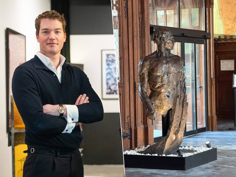 Galerijhouder Thomas Gielen. / De bronzen sculpturen van de Zuid-Afrikaanse kunstenaar Adriaan Diedericks staan onder andere in de Handelsbeurs.