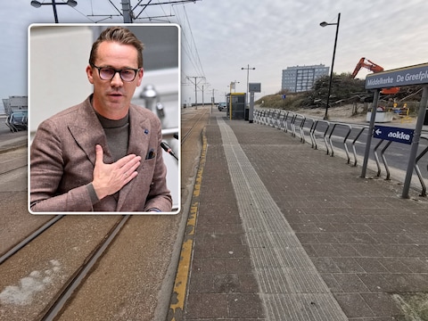 De huidige tramhalte op het Arthur Degreefplein. , Inzet: Vlaams minister Jo Brouns