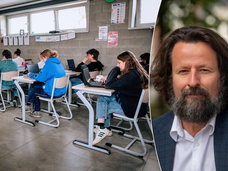 Links: foto ter illustratie. Rechts: onderwijsadvocaat Christophe Vangeel.