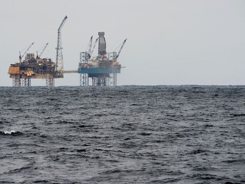Het boorplatform Elgin Franklin in de Noordzee.