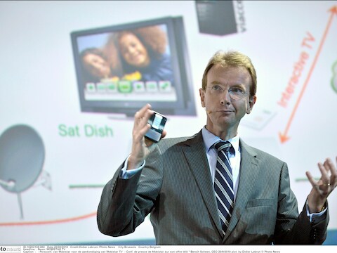 Voormalig CEO Benoit Scheen tijdens de voorstelling van Mobistar TV in 2010.