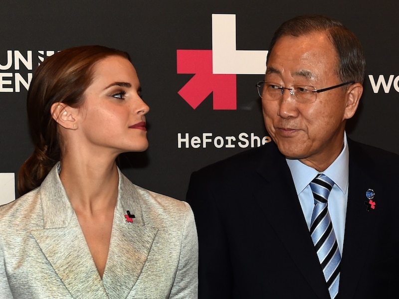 Emma Watson en Ban Ki-moon, secretaris-generaal van de Verenigde Naties.